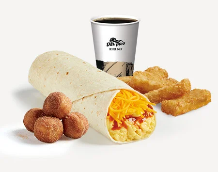 Del Taco Menu Prices | Secret Items, Vegetarian Picks & Combos 4 Del Taco breakfast menu featuring breakfast burritos, hashbrown sticks, and egg & cheese tacos.