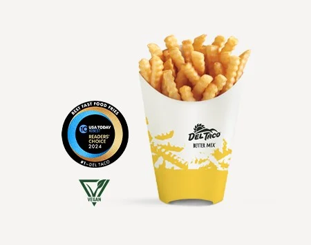 Del Taco Menu Prices | Secret Items, Vegetarian Picks & Combos 74 Del Taco Regular Crinkle Cut Fries, golden and crispy, perfect as a side or snack