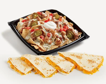 Del Taco Menu Prices | Secret Items, Vegetarian Picks & Combos 13 Del Taco's quesadillas and nachos menu featuring cheesy quesadillas and loaded nacho plates.