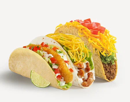 Del Taco Menu Prices | Secret Items, Vegetarian Picks & Combos 5 Del Taco taco selection featuring classic beef tacos, grilled chicken tacos, and beer-battered fish tacos.